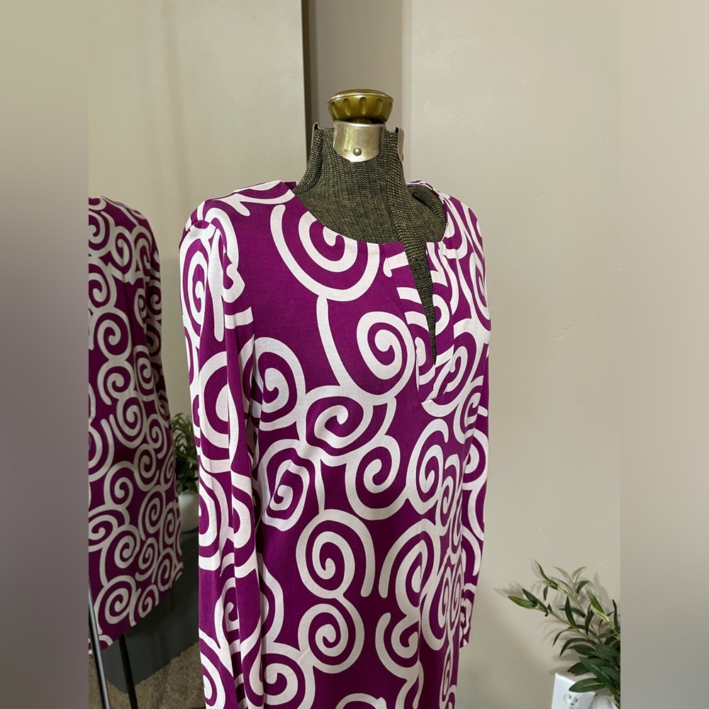 Diane von Furstenberg Reina Silk Jersey Dress Shift Purple Long Sleeve Sz 8 EUC - Picture 5 of 11